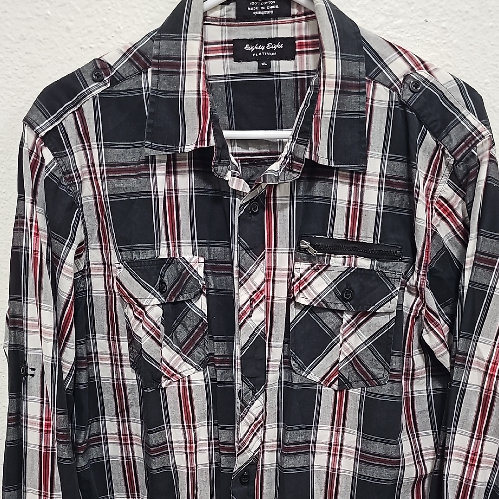 Eighty Eight Black and Red Casual Button Down Shirt